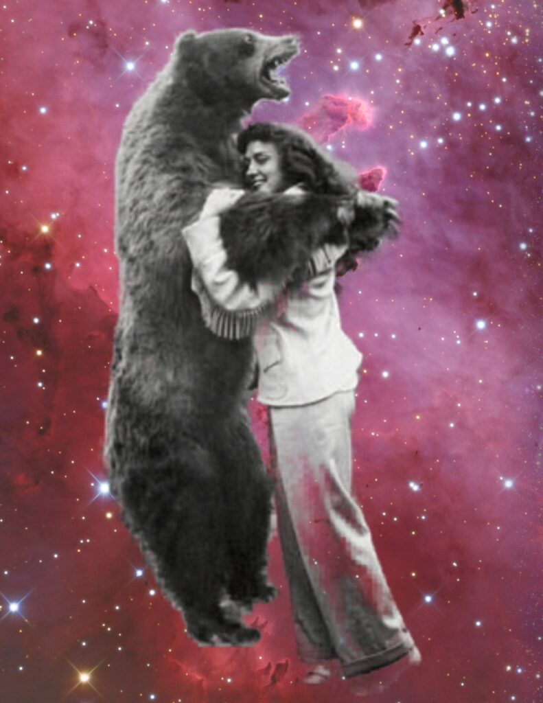 woman dancing with bear